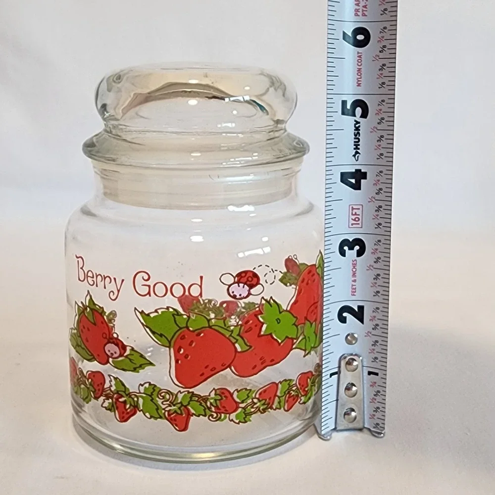 Vintage 1980 American Greetings Berry Good Strawberry Glass Jar with Lid 5.5in